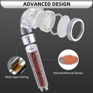 LED High Pressure Shower Head with Infrared Mineral Stone